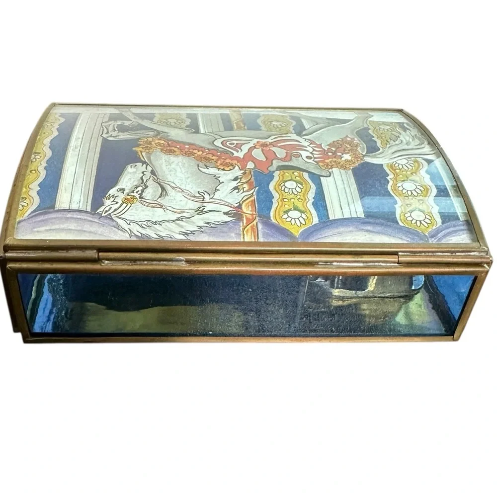 Via Vermont Vintage Elegant Carousel Horse Design Trinket Music Box